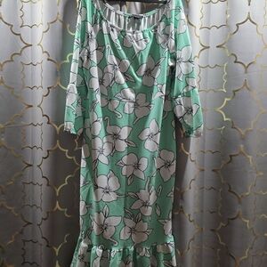 Ashley Stewart Green Floral Long Sleeve Dress